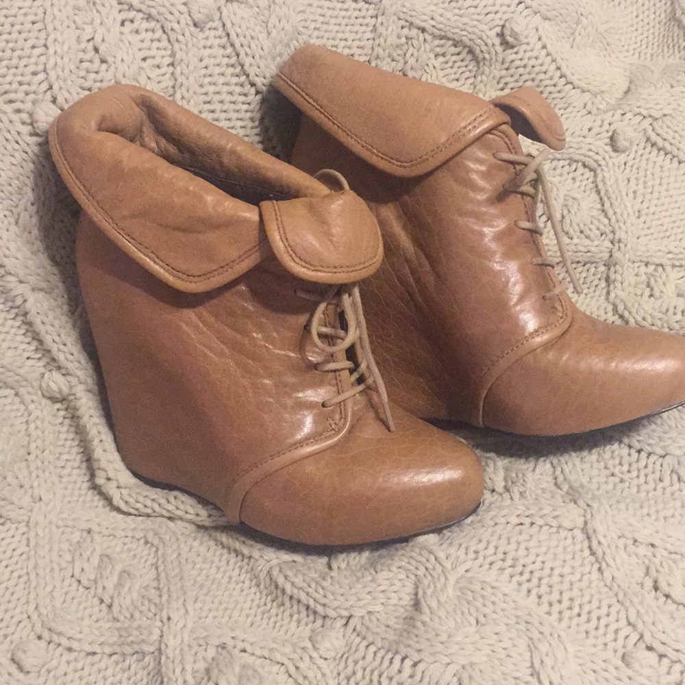 Platform Leather Wedge Booties - image 5